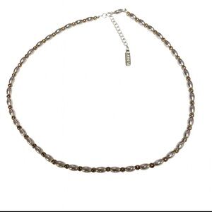 Napier Two-Tone Beaded Necklace Silver & Gold Oval Beads Adjustable